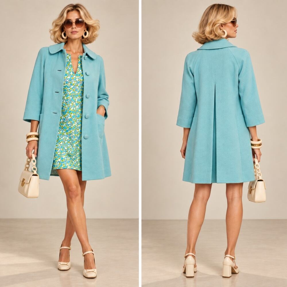 Vintage Mod Floral Mini Dress & Matching Coat Set XS